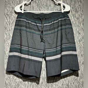 George Men's Black and Grey Striped Swim Trunks